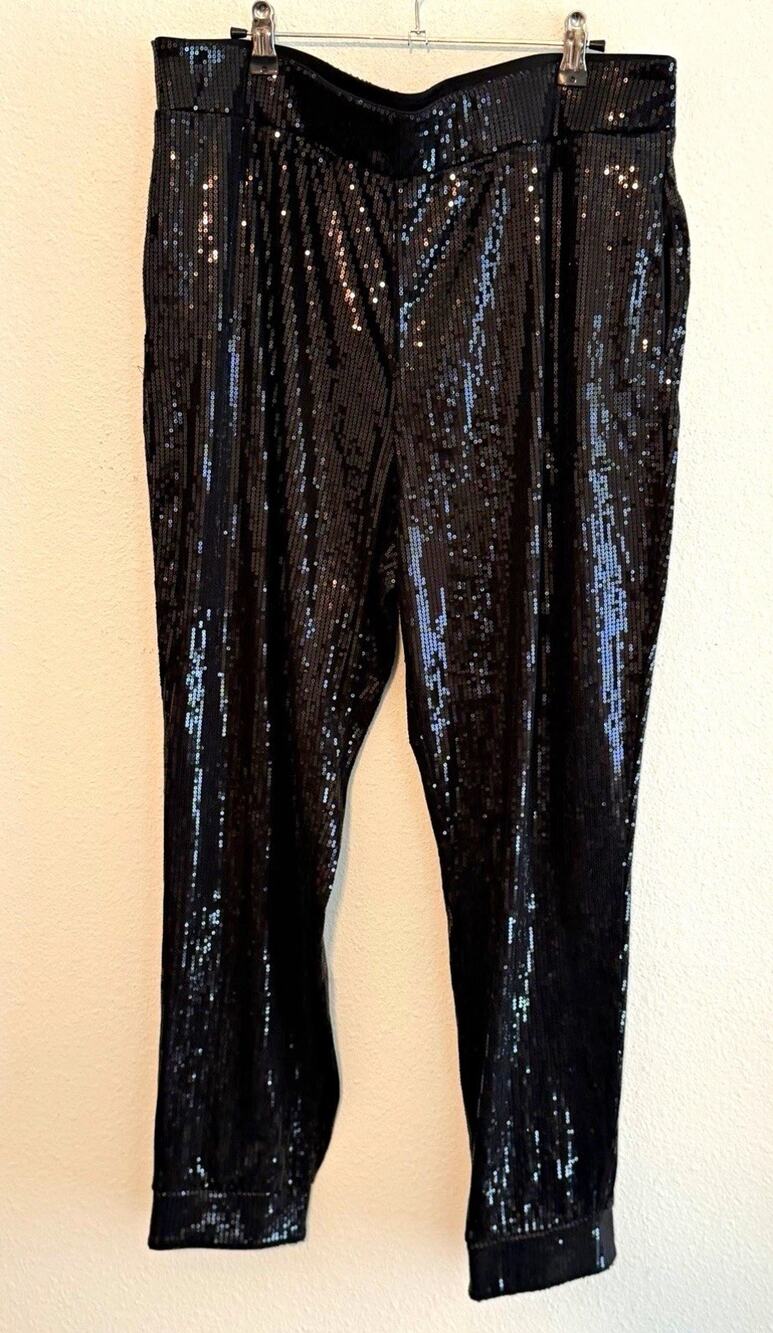 Nine West x Cara Santana Women’s Black Sequin Jogger Pants Size XL